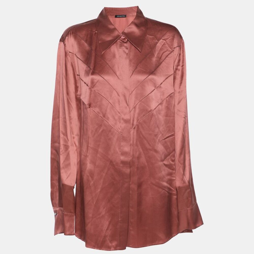 Elena Miro Metallic Pink Silk Long Sleeve Shirt Xl